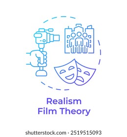 Realismo filme teoria ícone conceito multi cor. Narrativa de filmes, teoria de contar histórias. Ilustração de linha de forma redonda. Ideia abstrata. Design gráfico. Fácil de usar em infográfico, apresentação