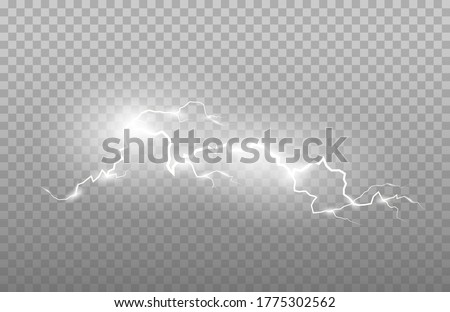 Realism of lightning and bright light effects isolated on a transparent background. Bright flashes and strong thunder.