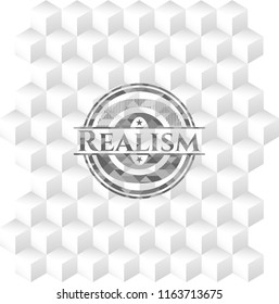 Realism realistic grey emblem with cube white background