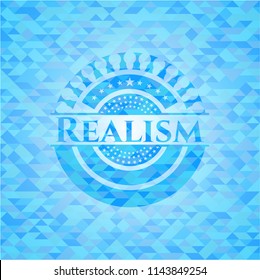 Realism realistic light blue emblem. Mosaic background