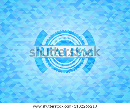 Realism realistic light blue emblem. Mosaic background