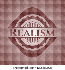 Realism red emblem with geometric pattern. Seamless.