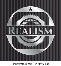 Realism silver emblem. Vector Illustration. Mosaic.