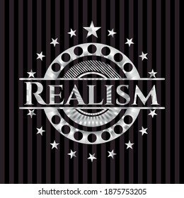 Realism silver shiny badge. Vector Illustration. Mosaic. 