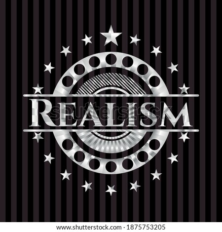 Realism silver shiny badge. Vector Illustration. Mosaic. 