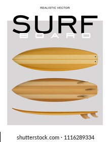 Realisric surf board Wood front back side view in vector format