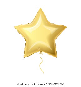 Realist foil balloon gold color. Metallic air balloon in the form of a star. Vector illustration.