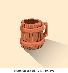 Realistc 3D wood mug vector drawing