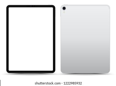 Realistic 11 inch Scalable Tablet. Silver / White Drawing Pad. Blank Screen Isolated. Front and Back Display View. High Detailed Device Mockup. Separate Groups and Layers. Easily Editable Vector.