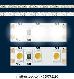 Realistic 12V On And Off Led Light Strip. EPS10 Vector