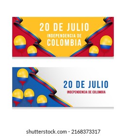 realistic 20 de julio colombia independence day horizontal banner set with balloon