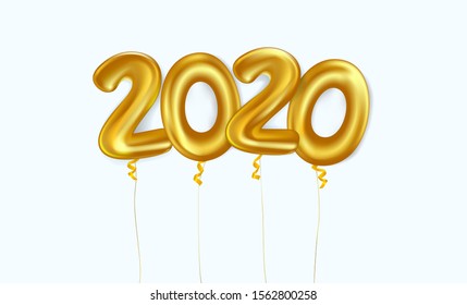 Realistic 2020 gold balloon fly on the air. Concept design for christmas and new year decorate element or banner, poster , greeting card in vector illustration