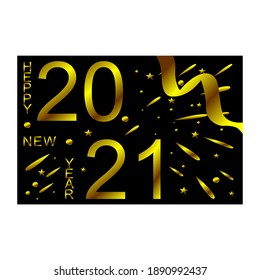 Realistic 2021 golden numbers and festive confetti on black background. Vector holiday illustration. Happy New 2021 Year. New year ornament.