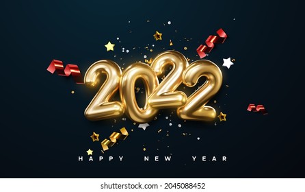 Realistic 2022 Golden Numbers Festive Confetti Stock Vector (Royalty ...