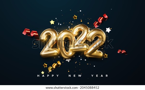 Realistic 2022 Golden Numbers Festive Confetti Stock Vector (Royalty ...