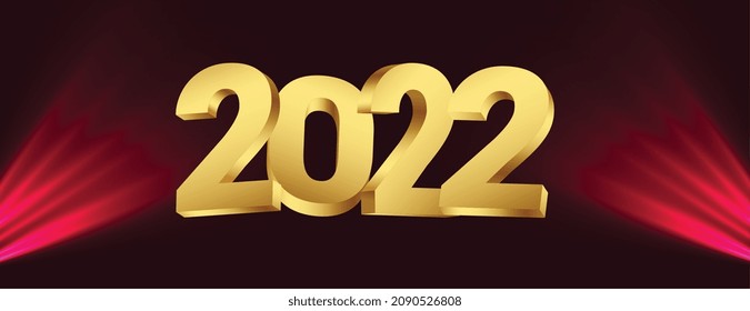 realistic 2022 golden text in 3d style with light effect banner