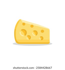 Realistic 2d triangular piece of cheese vector. Food, piece, snack, slice, realistic, tasty, 2d, fresh, icon. Can use for infographic, banner, poster, web design. Vector isolated on white background.