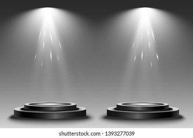 
Realistic 3 D podium pedestal or platform with spotlights.