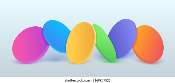 Diseño de fondo abstracto 3d realista con círculos coloridos. Conjunto de círculo en diferentes formas de degradado con sombra. Ilustración del vector