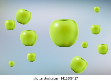 Realistic 3d apples. Detailed 3d Illustration Isolated On White. Design Element For Web Or Print Packaging. Vector Illustration. 