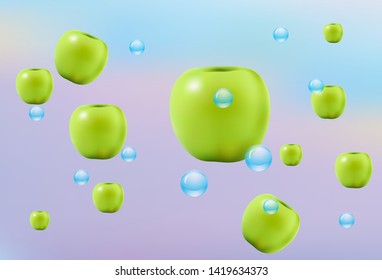 Realistic 3d apples. Detailed 3d Illustration Isolated On White. Design Element For Web Or Print Packaging. Vector Illustration. 