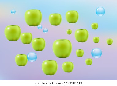 Realistic 3d apples. Detailed 3d Illustration Isolated On White. Design Element For Web Or Print Packaging. Vector Illustration. 