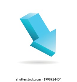 Realistic 3D arrow. Vector design element. Pointer arrow 3d vector illustration isolated on white background. Arrow icon for graphic design. Arrow illustration points down.