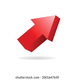 Realistic 3D arrow. Vector design element. Pointer arrow 3d vector illustration isolated on white background. Arrow icon for graphic design. Red arrow illustration points up.