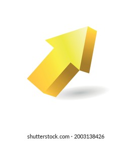 Realistic 3D arrow. Vector design element. Pointer arrow 3d vector illustration isolated on white background. Arrow icon for graphic design. Yellow arrow illustration points up.