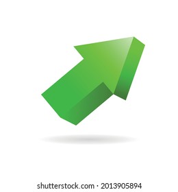 Realistic 3D arrow. Vector design element. Pointer arrow 3d vector illustration isolated on white background. Arrow icon for graphic design. Green arrow illustration points up.