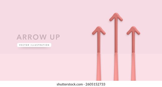 Realistic 3d arrows rising up isolated on light background. Vector illustration