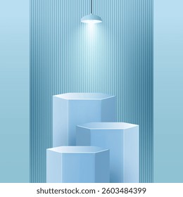 Realistic 3d background with hexagonal podium. Abstract minimal scene. Minimal mockup or abstract product display presentation, Stage showcase.