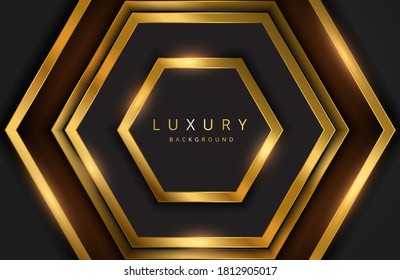 Fondo 3d realista con una forma geométrica dorada brillante. Forma de geometría dorada vectorial sobre la superficie negra Elemento de diseño gráfico. Plantilla lujosa elegante