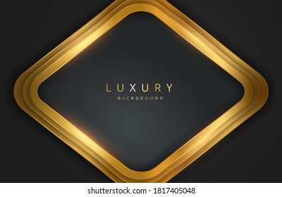 Realistischer 3D-Hintergrund mit glänzender geometrischer Form. Vektor goldene Geometrie Form auf schwarzer Oberfläche Graphic Design Element. Luxuriöse Elegante Vorlage