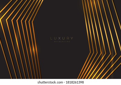 Realistic 3d background with shiny gold geometric shape. Vector golden geometry shape on black surface. Luxurious Elegant template
