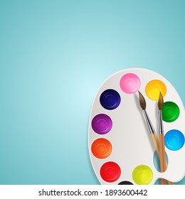 Antecedentes realistas en 3d, tintas con fondo de pincel y paleta. Ilustración vectorial