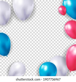 Antecedentes reales de globo 3d para fiesta, fiesta, cumpleaños, tarjeta de promoción, afiche. Ilustración vectorial