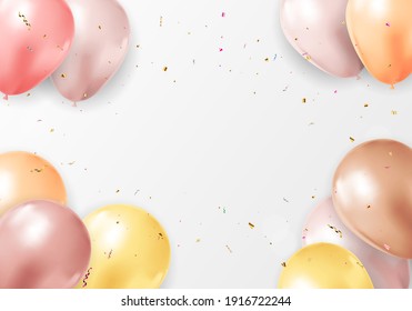 Antecedentes reales de globo 3d para fiesta, fiesta, cumpleaños, tarjeta de promoción, afiche. Ilustración vectorial