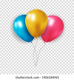 Realista colección de globos 3d sobre fondo transparente para fiesta, vacaciones. Ilustración vectorial