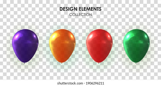 Realista colección de globos 3d sobre fondo transparente para fiesta, vacaciones. Ilustración vectorial