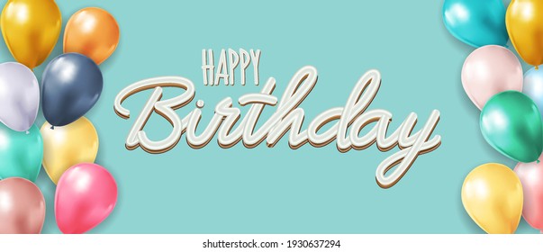 Globo 3d realista feliz fondo de cumpleaños para fiesta, vacaciones, tarjeta de promoción, afiche. Ilustración vectorial