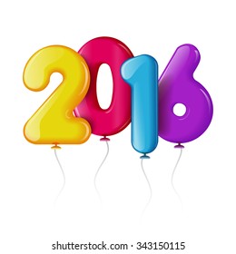 Realistic 3D balls 2016. The red, blue, yellow and purple balloon with numbers on a white background. Design for greeting cards, advertisements, mailings, promotions, and other products. Vector