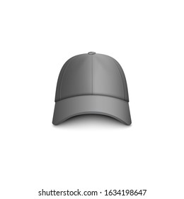 Realistic 3d baseball gray cap mock up and template, front view. Hat and cap for a sports uniform, isolated realistic vector illustration of an empty mock up.