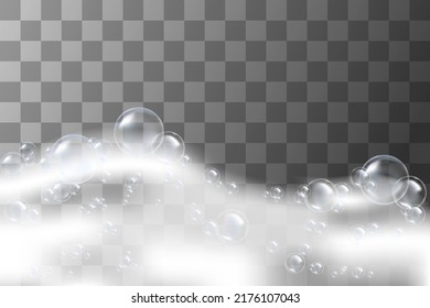 Realistic 3d bath foam with soap bubbles vector illustration