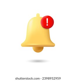 Elemento vector de notificación de timbre 3D realista. Adecuado para la nueva señal de notificación, alerta y alarma.