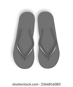 Realistische 3D-Schwarz Leere Flip Flop, Nahaufnahme einzeln auf weißem Hintergrund. Design-Vorlage von Summer Beach Flip Flops Pair Mock up. Vektorgrafik
