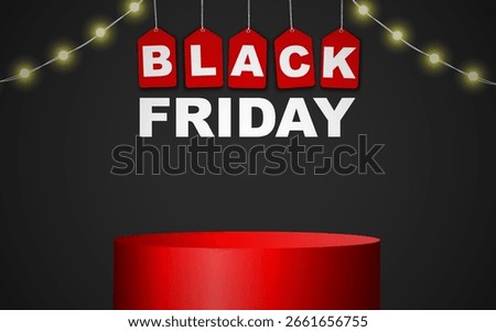 Realistic 3D Black Friday podium in the background. Perfect for product displays, selections, showcases, and showcases. Vector illustration.