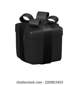 Realistic 3D Black Gift Box with Black Ribbon. Vector Illustration