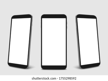 Realistic 3d black smartphone mockup collection​ isolated on background. modern mobile phone collection with copy space. technology vector illustration