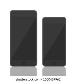 Realistic 3d black smartphone with template touchscreen, menu button, front camera. Smartphone mobile phone black color top front view. Smartphone mock up for app, isolated. Vector illustration.